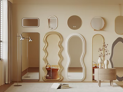 Variety Of Stylish Mirrors In Modern Living Room 3d model Variety Of Stylish Mirrors In Modern Living Room 3d model