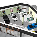 Car 4S Store Showroom With Multiple Vehicles And Customer Seating Area 3d model