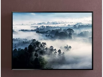 Misty Forest Landscape Painting With Dense Trees And Morning Fog Over Distant Hills 3d model