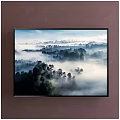 Misty Forest Landscape Painting With Dense Trees And Morning Fog Over Distant Hills