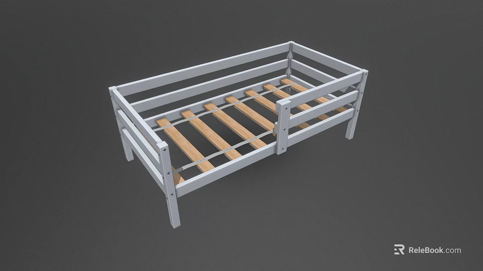 Simple Design Baby Bed With White Frame And Wooden Slats For Nursery 3d model 
