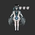 Anime Style Game Movie Character With Long Hair Hat Decorative Outfit And Multiple Face Models