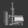 Shiny Industrial Metal Equipment With Tower Pipes Stairs And Platform
