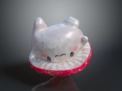 Adorable Game Movie Character Featuring White Body Pink Cheeks On Red Base With Soft Expression 3d model