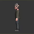 Child Wearing Striped Sweater Jeans and Sneakers on Gray Background