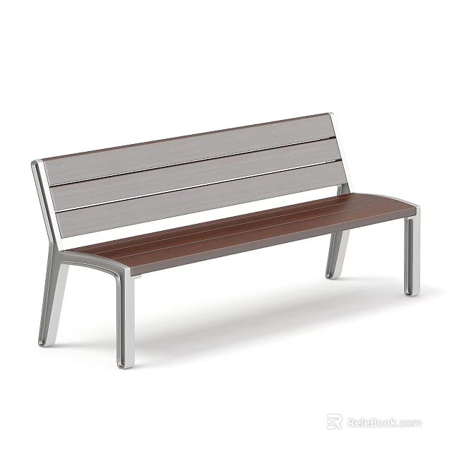 Modern Bench with Metal Frame and Wooden Slat Seat for Indoor Outdoor Use 3d model 