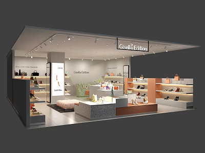 Great Fashion Store Modern Interior With Display Shelves Bags And Shoes 3d model