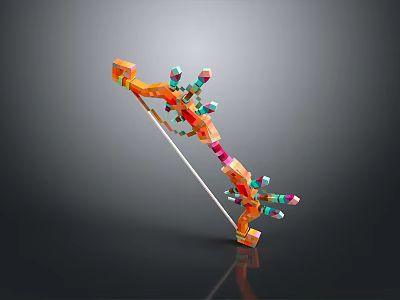 Colorful Bow Weapon With Geometric Shapes And Vibrant Orange Pink Blue Parts 3d model
