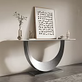 Modern Console Table With Curved Metal Frame Decorative Vase And Artwork 3d model
