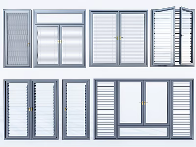 Different Types Of Window Designs With Shutter Panels And Open Features 3d model