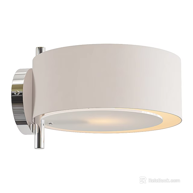 Modern Round Wall Light With Silver Metal Bracket And White Fabric Shade Emitting Warm Glow 3d model 