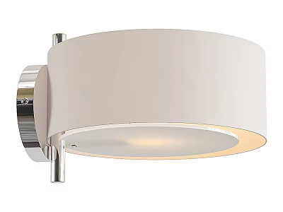 Modern Round Wall Light With Silver Metal Bracket And White Fabric Shade Emitting Warm Glow 3d model