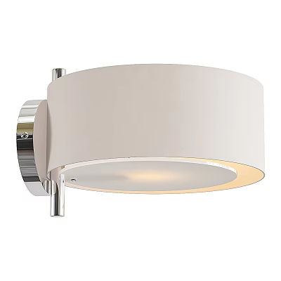 Modern Round Wall Light With Silver Metal Bracket And White Fabric Shade Emitting Warm Glow 3d model