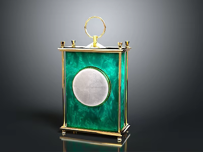 Elegant Green Decorative Lantern With Golden Frame Top Ring And Circular Silver Panel 3d model