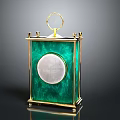 Elegant Green Decorative Lantern With Golden Frame Top Ring And Circular Silver Panel