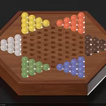 Hexagonal Wooden Board Game with Colored Glass Marbles for Family Entertainment