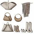 Stylish Clothes With Dresses Tops Coats Bags Hats And Suitcases In Neutral Tones On Hangers