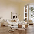 Modern Cream Two Seater Sofa Living Room With Matisse Art Floor Lamp And Green Plant