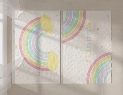 Colorful Square Carpet with Rainbow Cloud and Stars Design for Kids Room 3d model