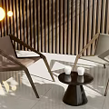 Stylish Modern Table and Chair Set with Round Table White Cups and Wooden Slat Wall