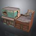Weathered Abandoned Tailor Shop Model Scene Featuring Blue Green Brown Structure And Broken Roof