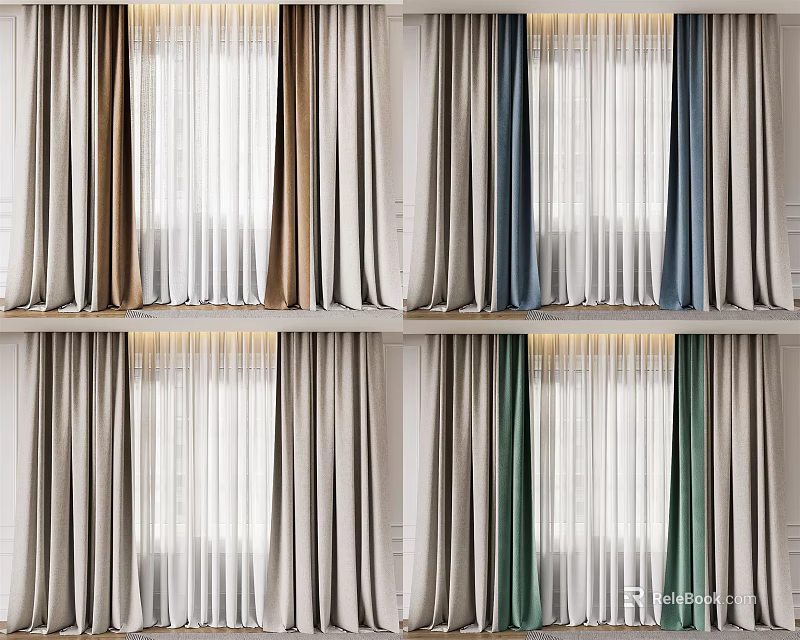 Layered Curtains In Multiple Colors With Sheer And Thick Fabrics For Home Interior Decor 3d model 