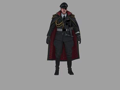 Man in Military Style Outfit With Hat Long Red Lined Cape Belt and Decorative Details 3d model
