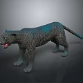 3D Leopard Model with black spots blue sheen standing open mouth exposed teeth gray background