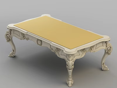 Ornate Classical Coffee Table With White Carved Frame And Golden Tabletop 3d model