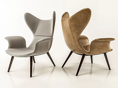 Modern Wingback Lounge Chairs in Gray and Brown with Wooden Legs 3d model