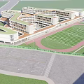 Modern School Building With Green Roofs Connected Structures And Adjacent Sports Field
