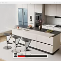 Modern Kitchen Interior Bar Counter Design With Stools Island And White Cabinets 3d model