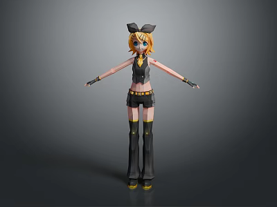 Stylish Anime Character With Blonde Hair Black Bow Black Vest And Yellow Accent Long Boots 3d model