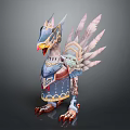 Mythical Bird Like Fantasy Game Character With Mechanical Armor And Colorful Feathers