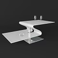 Modern White Spiral Design Coffee Table With Two Levels And Wine Glasses Ashtray