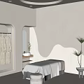 Serene SPA Sauna Interior With Massage Bed Hanging Robes Palm Plant And Curved Walls