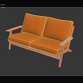 Modern Orange Two Seater Sofa With Wooden Frame And Armrests