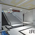 Modern Public Corridor With Marble Walls Large Screens Ceiling Design Floor Pattern And Handrails
