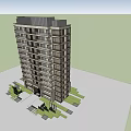 Modern High-Rise Residential Building Exterior With Cherry Blossom Trees And Blue Sky White Clouds