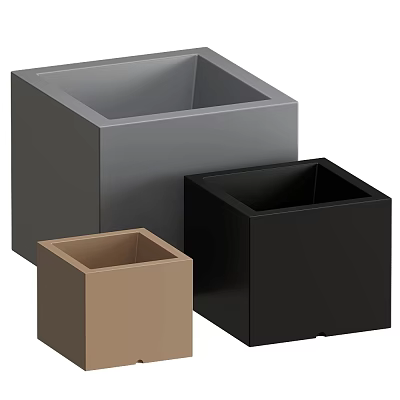 Square Shaped Ceramic Vessels in Gray Black and Brown Minimalist Design 3d model