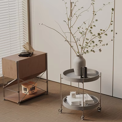 Modern Wooden and Metal Side Tables with Two-Tiered Design Vase and Branches 3d model Modern Wooden and Metal Side Tables with Two-Tiered Design Vase and Branches 3d model