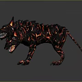 Fiery Three Headed Lava Monster Game Movie Character with Glowing Eyes Sharp Teeth and Claws