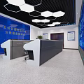 Modern Control Room Interior With Large Digital Screens Data Charts And Workstations 3d model