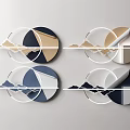 Modern Circular Wall Decor With Geometric Blue Beige White Wave Mountain Patterns 3d model
