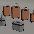 Various Sizes Hard Shell Suitcases In Brown Silver With Striped Design Retractable Handles And Wheels