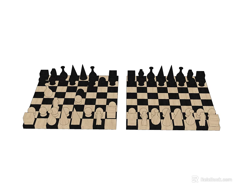 Chess Board Game Entertainment With Two Chessboards And Wooden Pieces Setup 3d model 