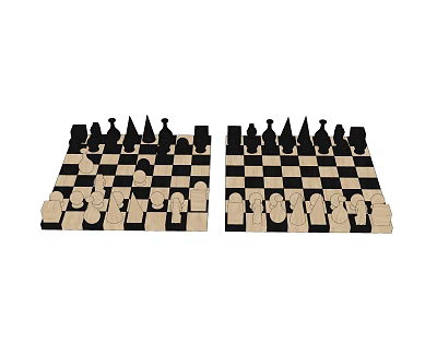 Chess Board Game Entertainment With Two Chessboards And Wooden Pieces Setup 3d model