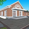 Industrial Factory Building With Red Brick Exterior White Accents Arched Windows And Entry Steps