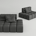 Gray Single Sofa In Modern Style With Modular Cube Design And Cushion 3d model