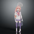 Pink Haired Anime Character In School Uniform With Angelic Halo And Small Creature